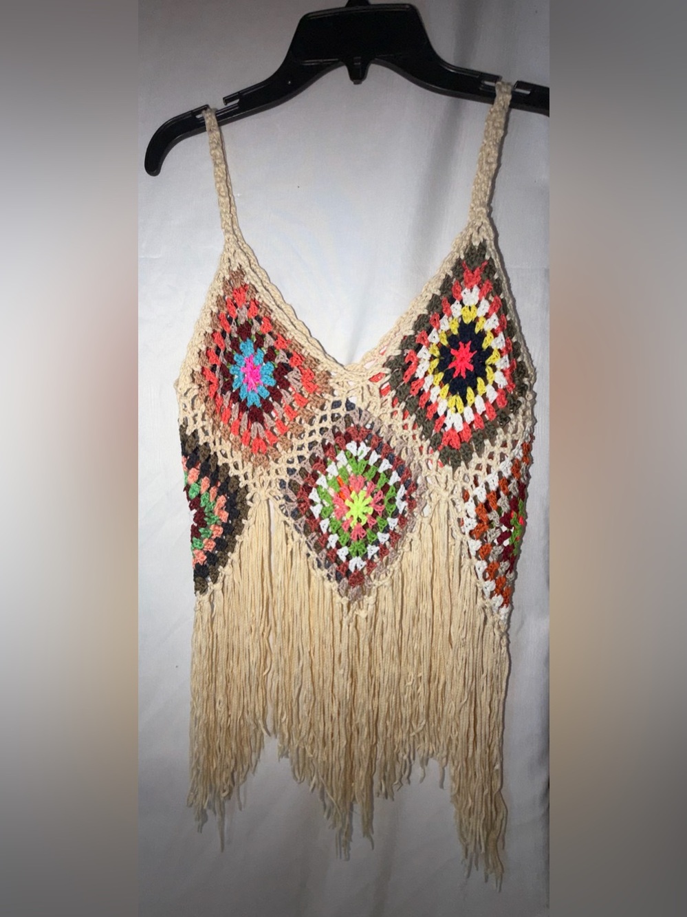 Boho Crochet Granny Square Fringe Tank Top - Picture 2 of 8